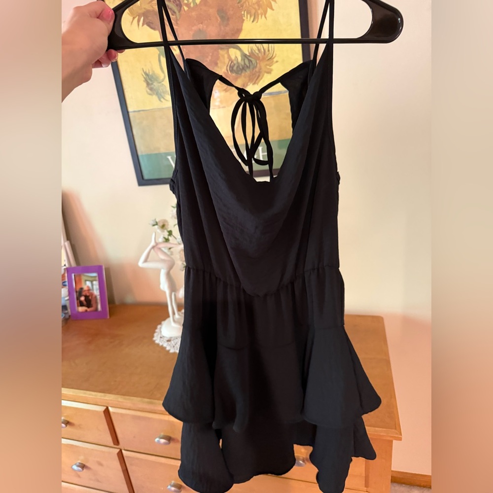 BCBGeneration Black Dress with Ruffles and Tie Detail
